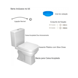 KIT BACIA C/CX ACOPL. QUADRA BRANCO KP.211.17 - Deca